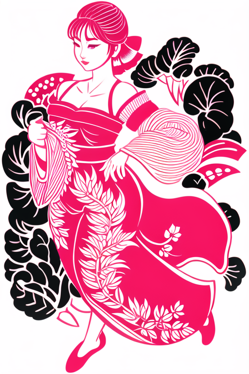 01257-3073147338-jianzhihua,(white background_1.4),  paper cut,a woman in a Pink Off Shoulder Pajamas,.png